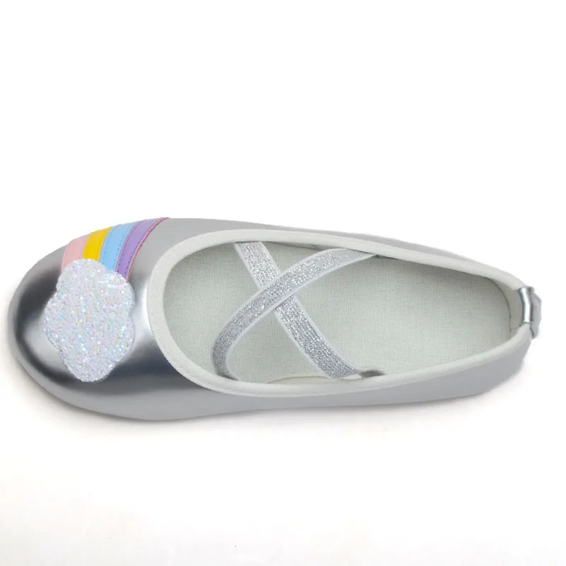 2023 New Girls Shoes Clouds Rainbow Kids Flats Children Silver Soft Soles Baby Girl Princess Dance Shoes Slip On Loafers CSH1240