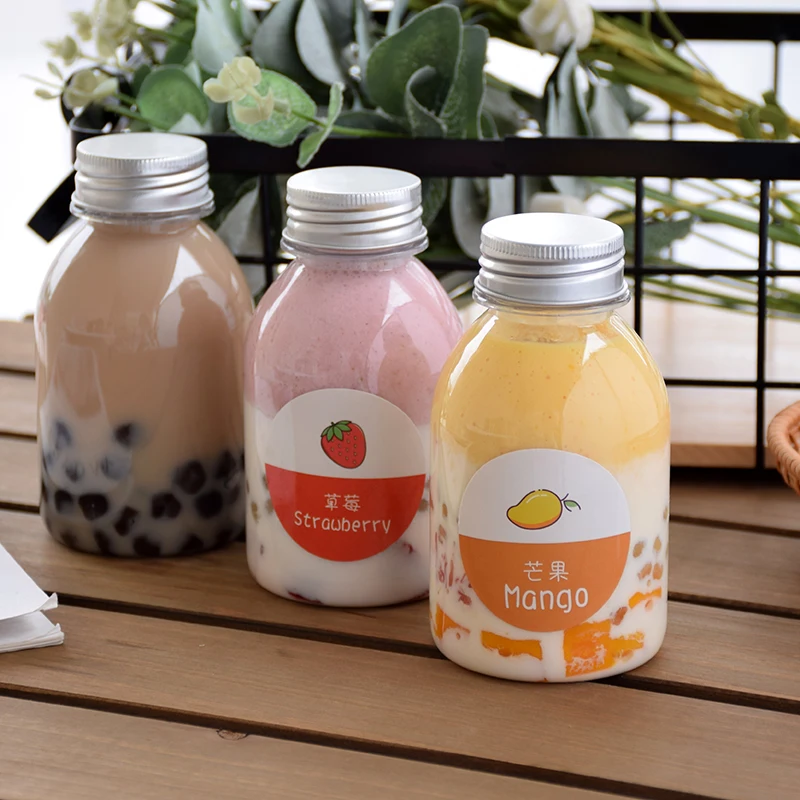 

10pcs Net red 270ML recyclable food grade plastic milk tea bottle transparent yogurt cup ice coffee packaging bottles with lids