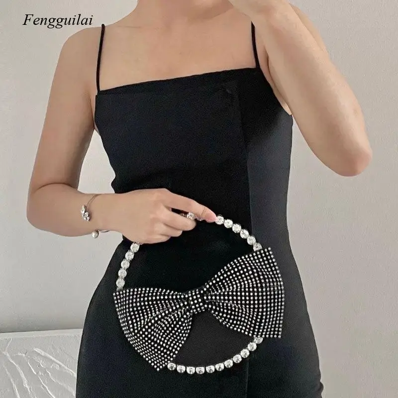 

Bling Bride Bags Diamond Circular Evening Bags for Women Bow Tie Velvet Wedding Party Clutch Purse Sac