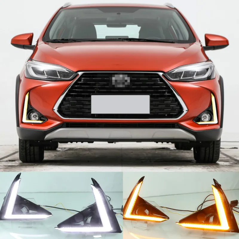 1 Pair For Toyota Yaris 2020 DLR LED Car Daytime Running Light Daylight driving yellow turn Fog lamp