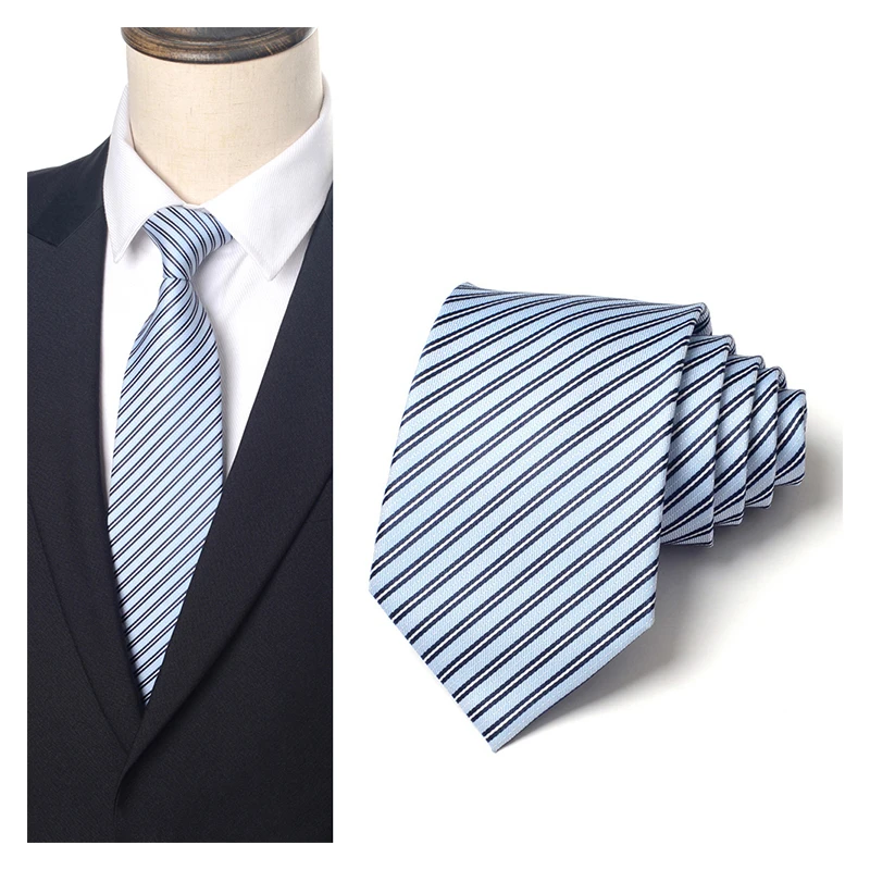 High Quality Designer Blue Jacquard Stripe 8cm wide Men\'s Tie Fashionable Shirt Accessory Business Banquet Hand Tie a Knot Tie