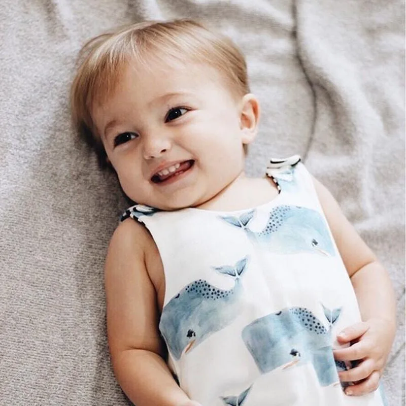 Baby Summer Clothing Newborn Kid Baby Boy Sleeveless Whales Print Romper Jumpsuit Sunsuit Playsuits Casual Outfit Clothes