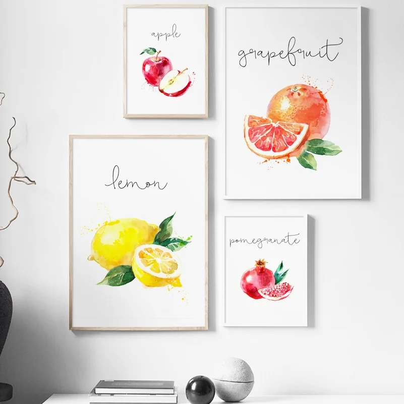 Apple Lemon Pear Fruit Kitchen Wall Art Canvas Painting Nordic Posters And Prints Cartoon Wall Pictures For Living Room Decor
