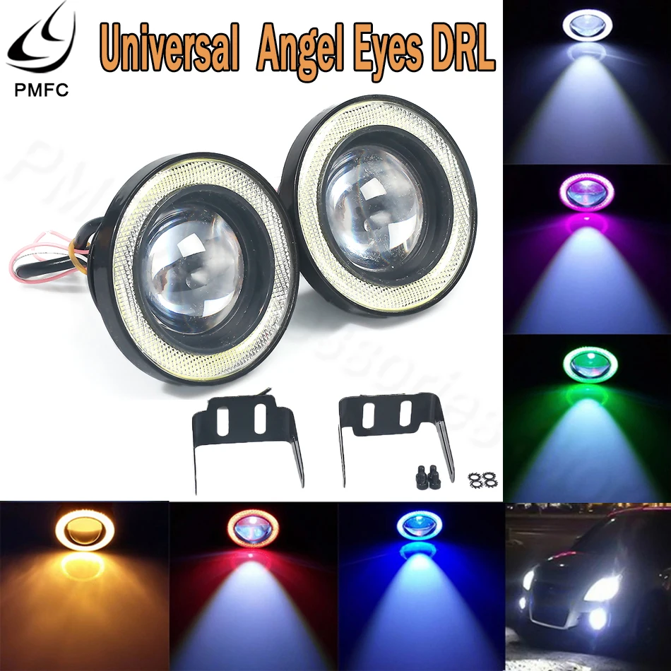 

Universal COB LED DRL Driving Lights 2pcs 12V white blue pink yellow green red Angel Eyes Fog Lamp 2.5"3.0"3.5" 64/76/89mm
