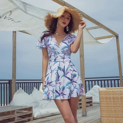 swimsuit women short sleeve with skirt one piece floral printed Monokini Push Up Swim Suit Korea Style Trikini Bathing Suit