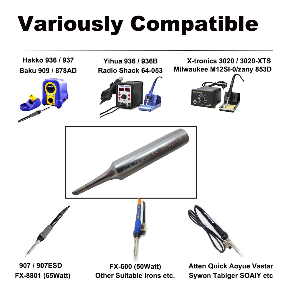 5 PCS Soldering Tip 900M-T-1.5C Bevel 1.5mm for Hakko 936 907 Milwaukee M12SI-0 Radio Shack 64-053 Yihua 936 X-Tronics 3020