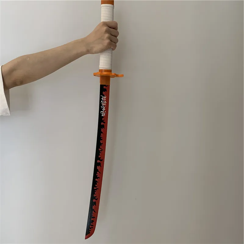 1:1 شيطان القاتل السيف سلاح تأثيري Rengoku Kyoujurou النار الأبيض Sowrd النينجا سكين الخشب الدعامة لعبة مجسمة 75 سنتيمتر #5