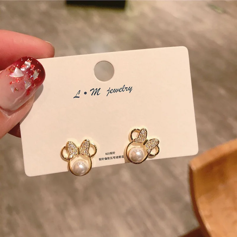 Korean Version Of Earrings 2021 New Forest Cute Bow Crystal Pearl Earrings Women\'s Fashion Net Red Wild Earrings Sale Orecchini