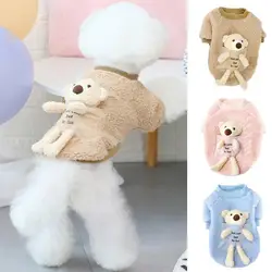 80%HOT Pet Sweatshirt Round Neck Keep Warmth Skin-friendly Thickened Puppy Fleece Shirt Clothes with Bear Doll for Autumn