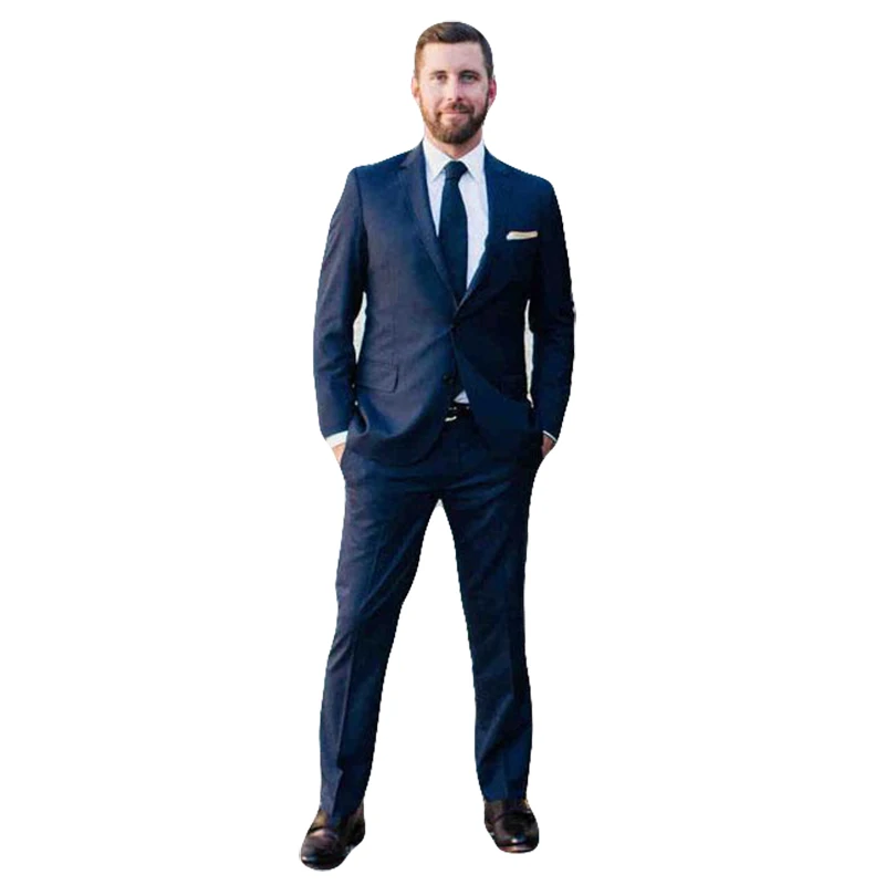 Navy Blue Tradition Private Custom Made 2 Piece Generous Simple Suit Business Mens Suits (Jacket+Pants)