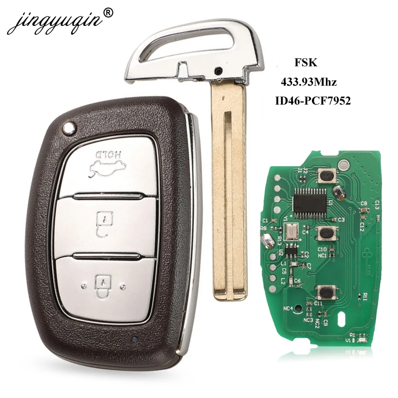 Jingyuqin 3 taste 434 mhz fsk smart fernbedienung schlüssel für hyundai ix35 pcf7953 hitag2 id46 verna elantra 7952 chip