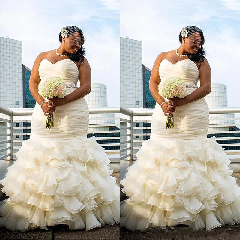 Afrikanisches Hochzeitskleid in Übergröße, Meerjungfrau, 2025, Vestido De Noiva, herzförmiger Rüschen-Organza-Brautkleid für schwarze Mädchen, individuell gestaltet