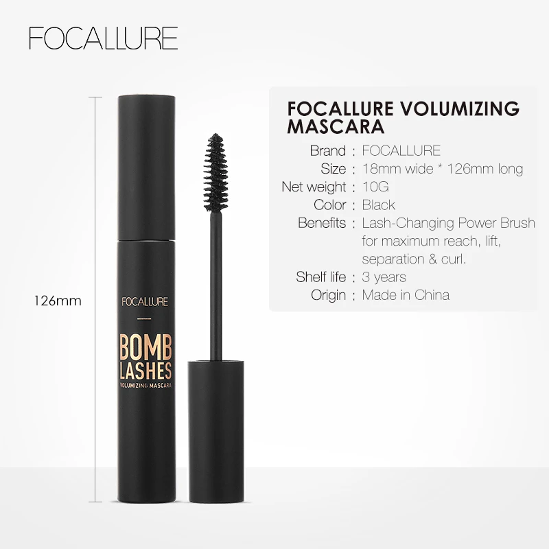 FOCALLURE 3D Silk Fiber Black Mascara Volume Curling Rimel Mascara Eyelash Extension Waterproof Thick Eye Lashes Mascara