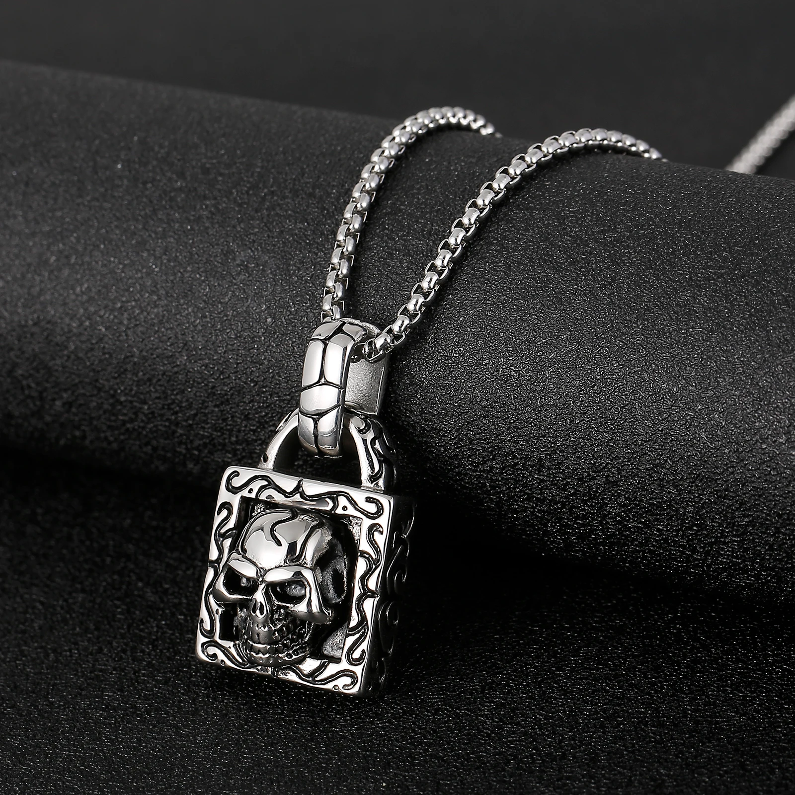 Fongten Gothic Skull Head Men Pendant Necklace Stainless Steel Hip Hop Punk Accessories Fashion Jewelry