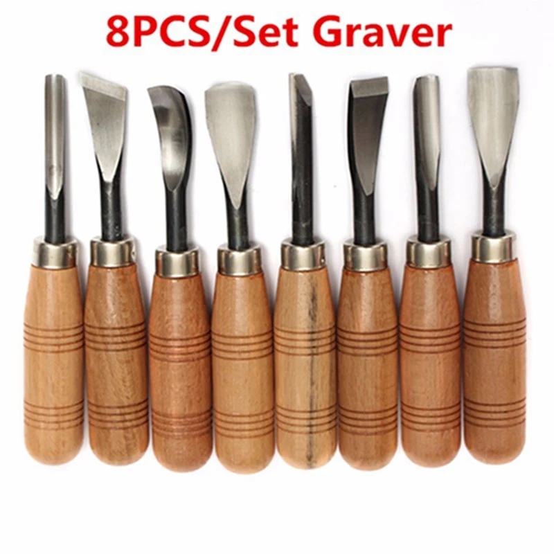 8Pcs/set Dry hand Wood Carving Tools Chip Detail Chisel set Knives tool