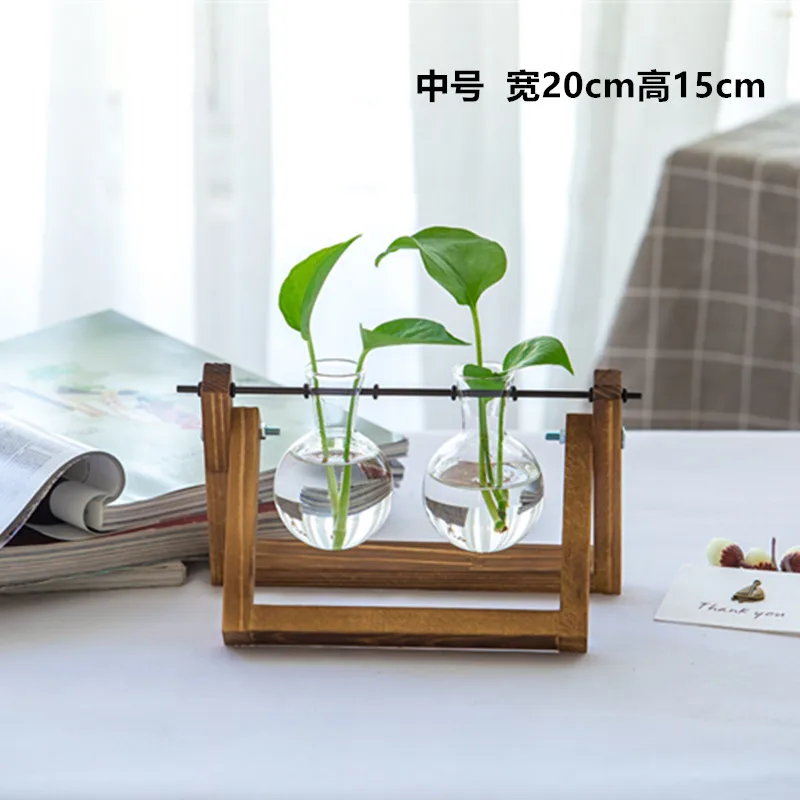 

2 компл./упак. 20*15cm Micro-бутылка для ландшафтного дизайна Hydroponic Flower Plant, прозрачная стеклянная ваза для террариума, деревянная подставка, домашний декор