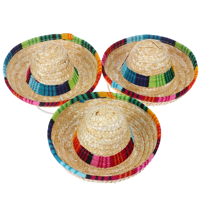 Mini Pet Dogs Straw Hat Sombrero Cat Sun Hat Beach Party Straw Hats Dogs Hawaii Style Hat For Dogs Funny Accessories