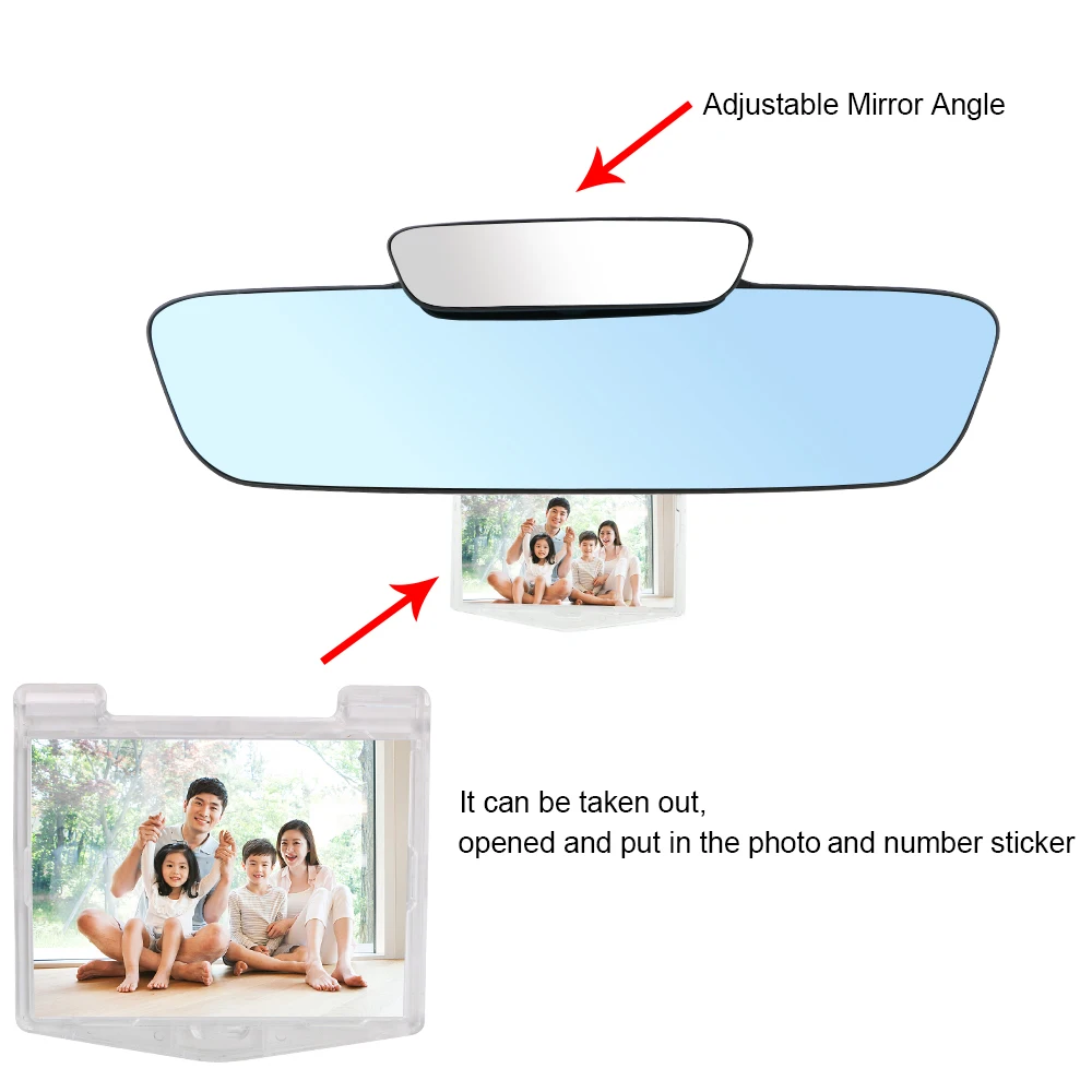 Double Lens Anti Dazzle Auxiliary Rear View Stop Sign Photo Frame Car Rear Rearview Mirror Multifunctional Blue Mirror