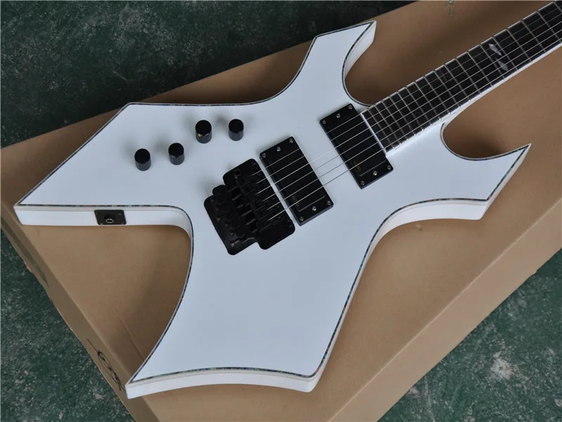 Factory custom Unusual shape White body Electric Guitar with Rosewood Fretboard,Black Hardware,Provide customized services