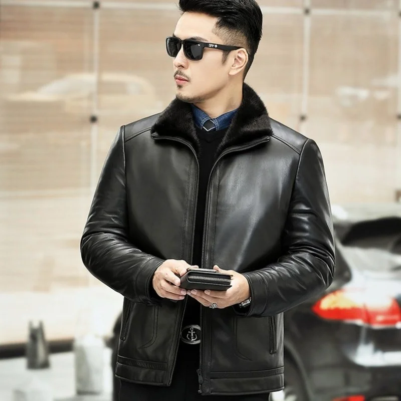 Wool Winter Liner Thick warm Business Casual Mens Jacket Genuine Leather Short Outerwear High Quality Sheepskin Coat Plus Size