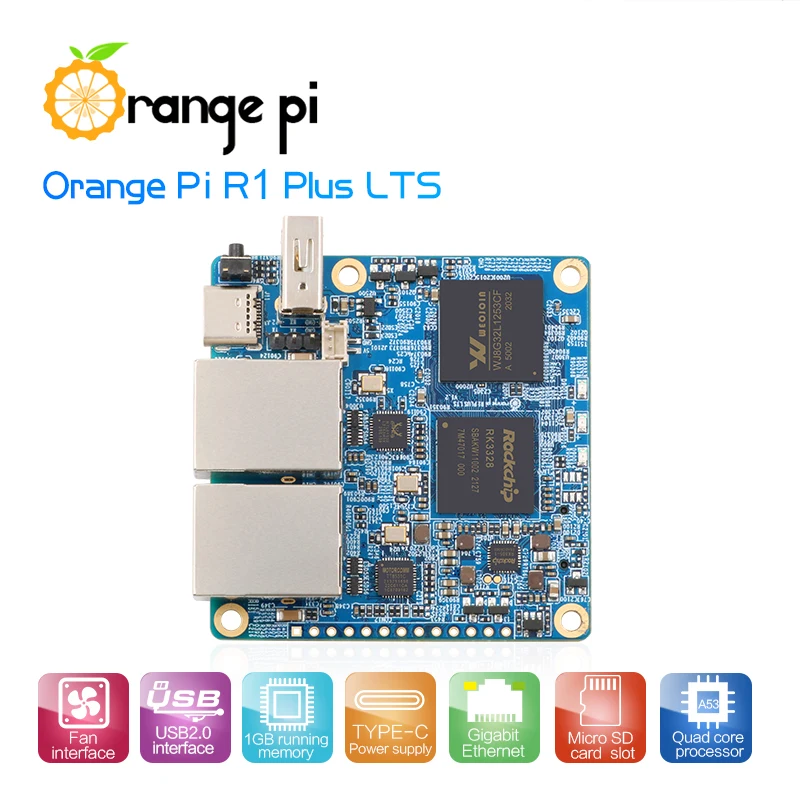 Orange Pi-R1 Plus LTS, 1 Go de RAM, utilise Rockchip RK3328,Open Source Single Board Computer, Run Android 9, UbunaryDebian, OpenWRT OS