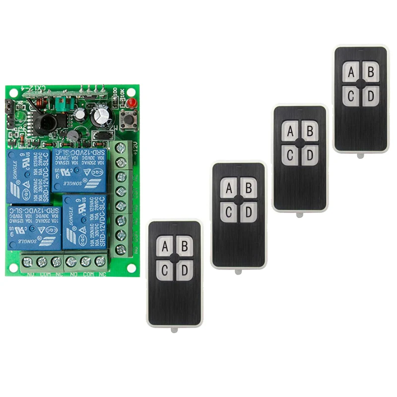 

DC 12V 24V 4 Channel Relay Wireless Lighting Remote Control Switch Syatem 315mhz 433mhz 10A 4CH Transmitter Receiver