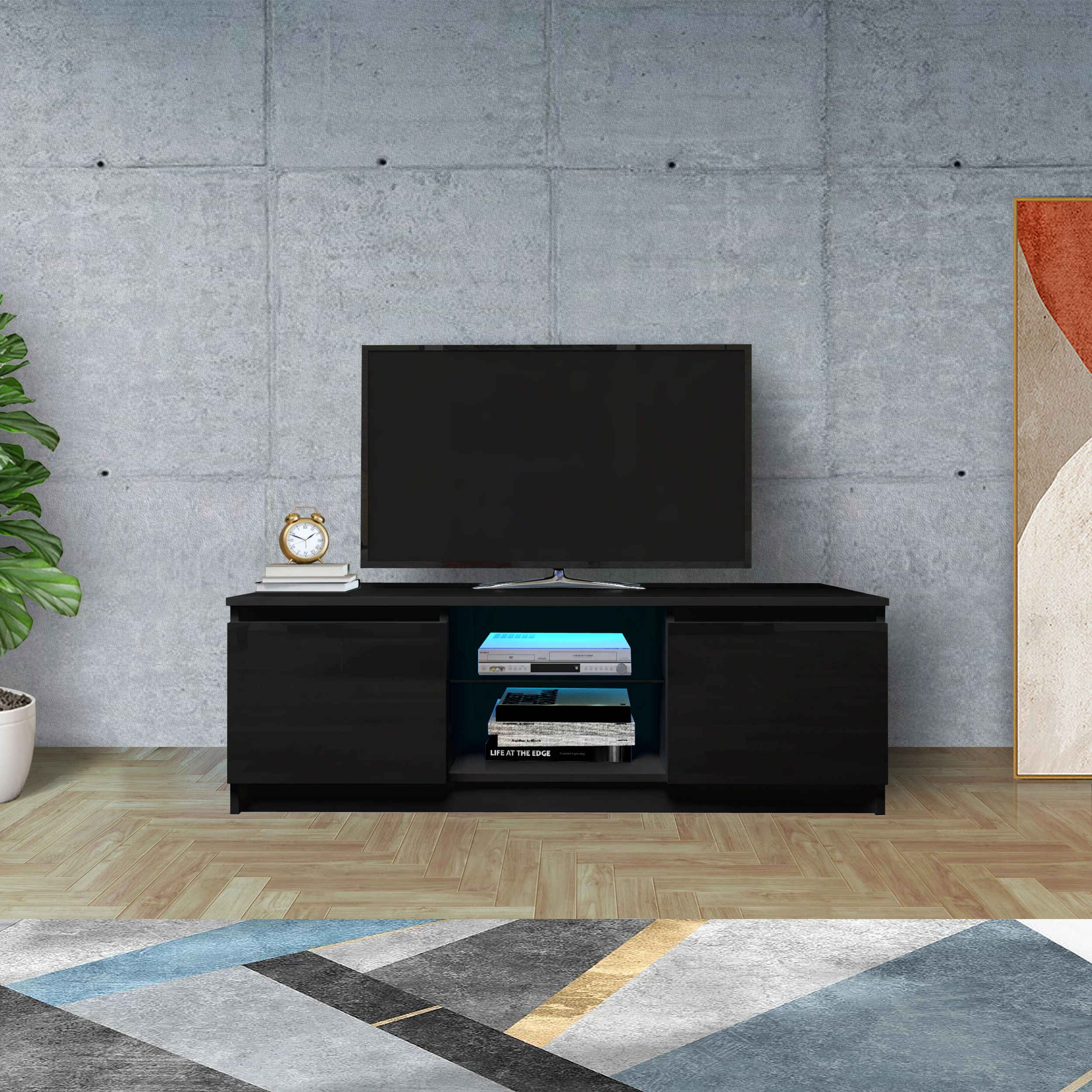 Modern TV Cabinet Living Room with 20 colors LED Lights TV Stand Entertainment Center  Modern High-Gloss LED TV Cabinet