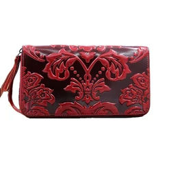 Floral Genuine Leather Purse Ladies Vintage Real Cow Leather Wallet Woman Large Capacity Female Clutch Bag