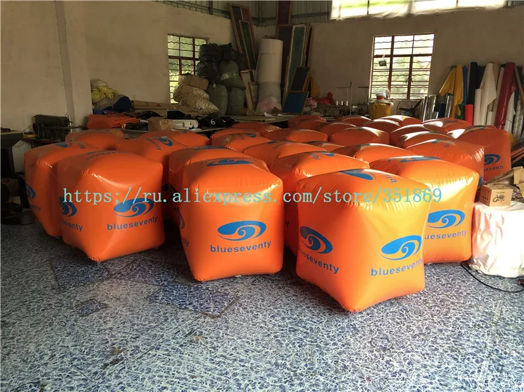 Sale of 1 meter inflatable water cube buoy, triangular buoy float for water sports.