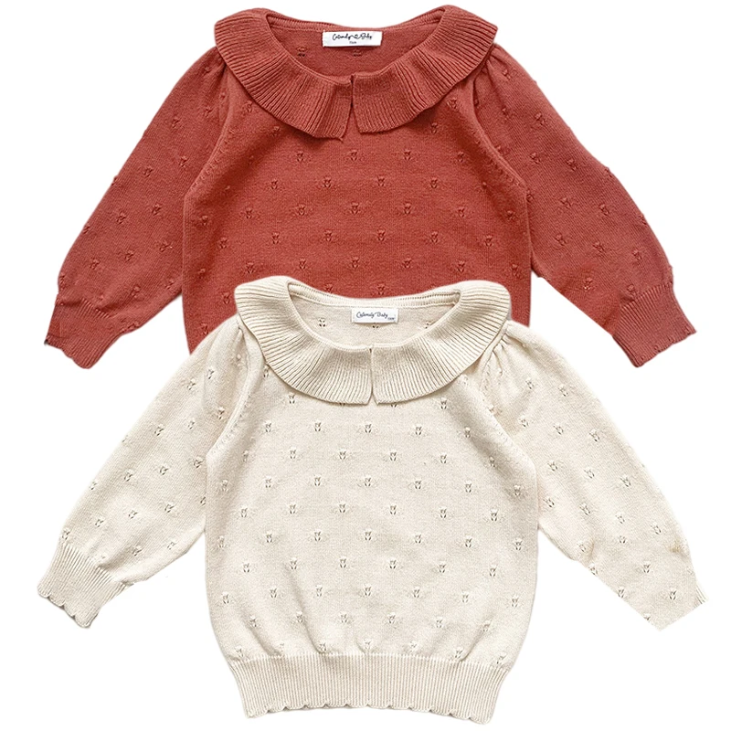 

Toddler Kids Sweater Top Clothes 2023 Girl's Knitted Lace Hollowed Out T-shirt Lantern Long Sleeve Bottoming T Shirt Princess