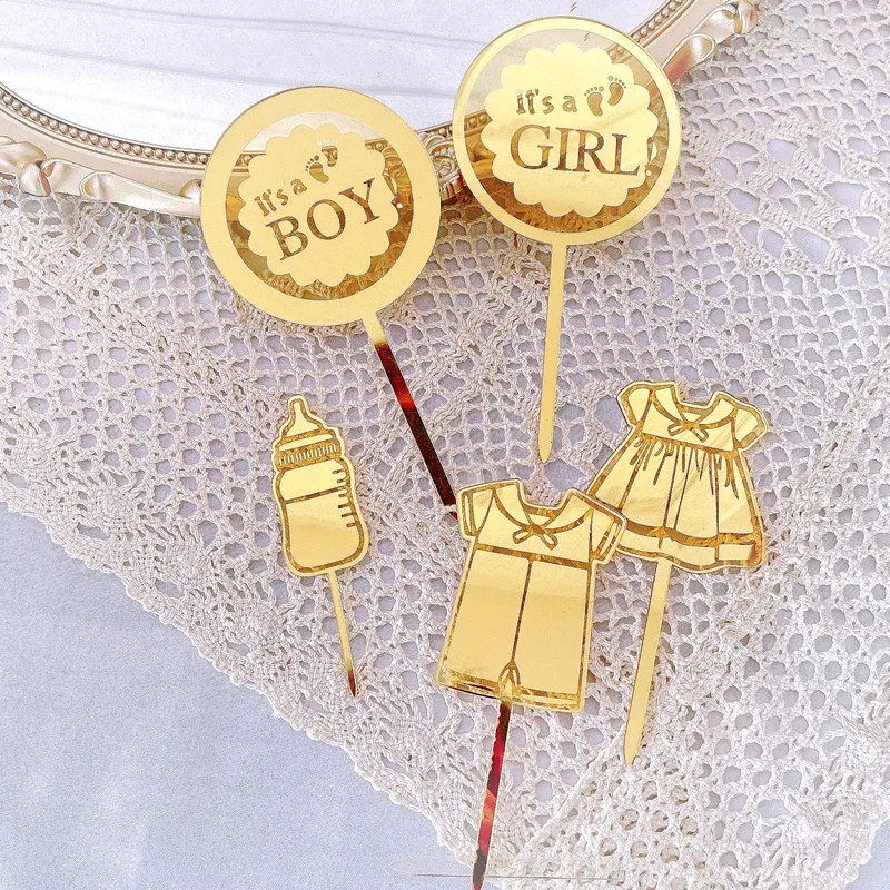 New It is A Boy Cake Topper Gold It is a Girl Cupcake Topper for Baby Shower Kids Clothes Baby Birthday Party Cake Decorations