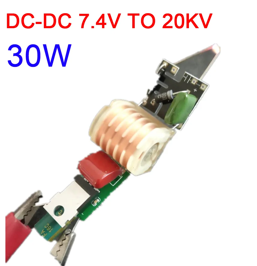 Módulo gerador de arco de pulso de alta tensão, impulso 7.4v a 2kv, módulo de energia de bobina de descarga de ignição, 30w 4a