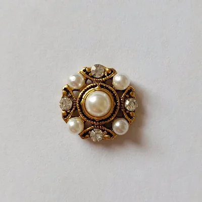 10Pcs/Lot 18mm Flower Rhinestones Pearl Hair Antique Gold Alloy Flower Disk Diamond Buckle Pendant Shoes Clothes Bag Accessories