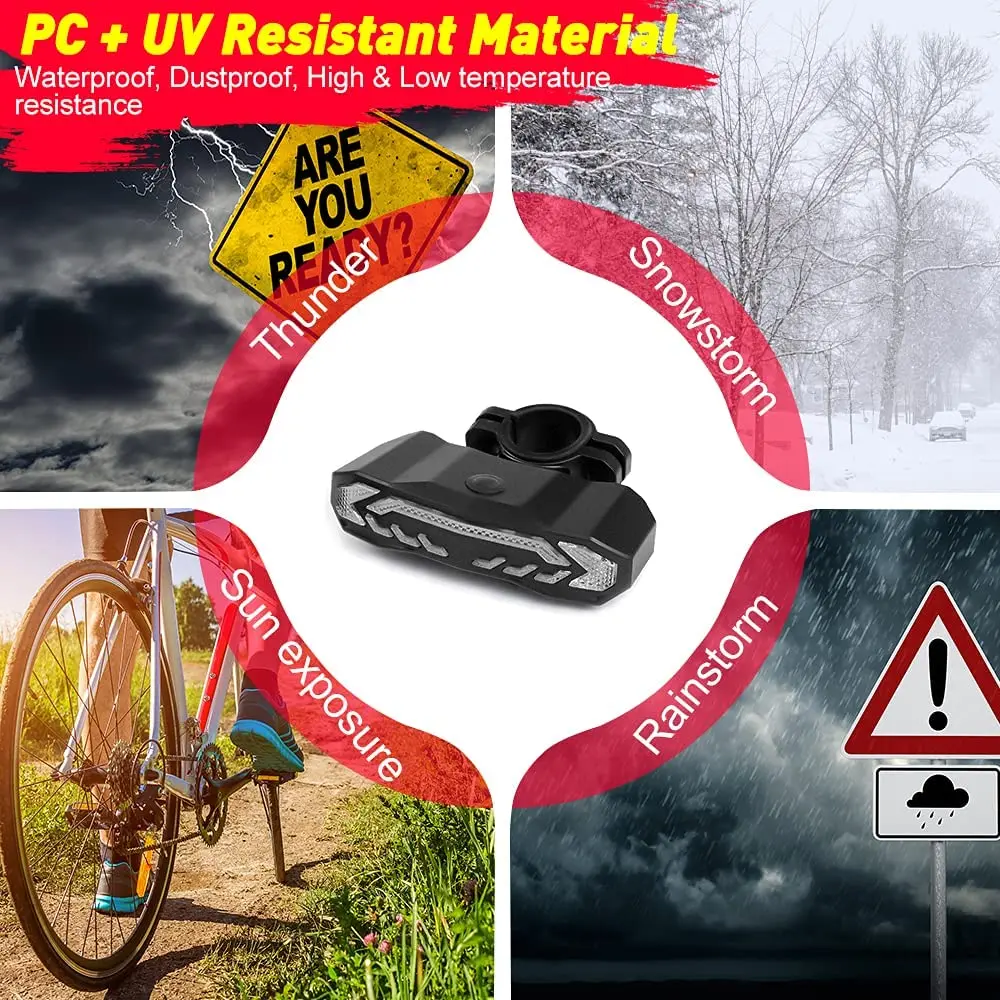 New Bicycle Burglar Alarm Taillight IP65 Waterproof USB Charge Scooter Bike Rear Lamp Turn Signal Warning Auto Brake Light