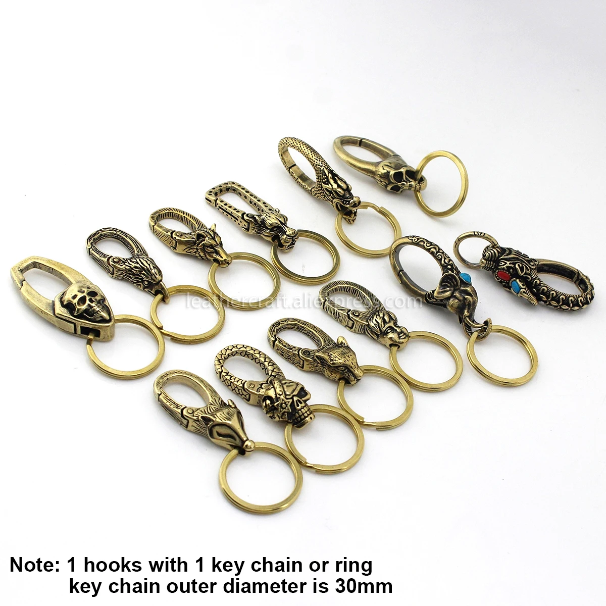 1pcs Solid Brass Belt O-ring Hook Devil Skull Dragon Hook Key Fob Clip Keychain Key Ring Wallet Chain Hook Leather Craft Decor