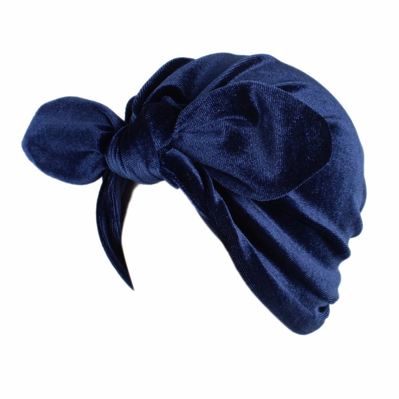 Fashion bow velvet women head scarf turban ready to wear inner hijabs femme musulman hijab caps India wrap turbante mujer