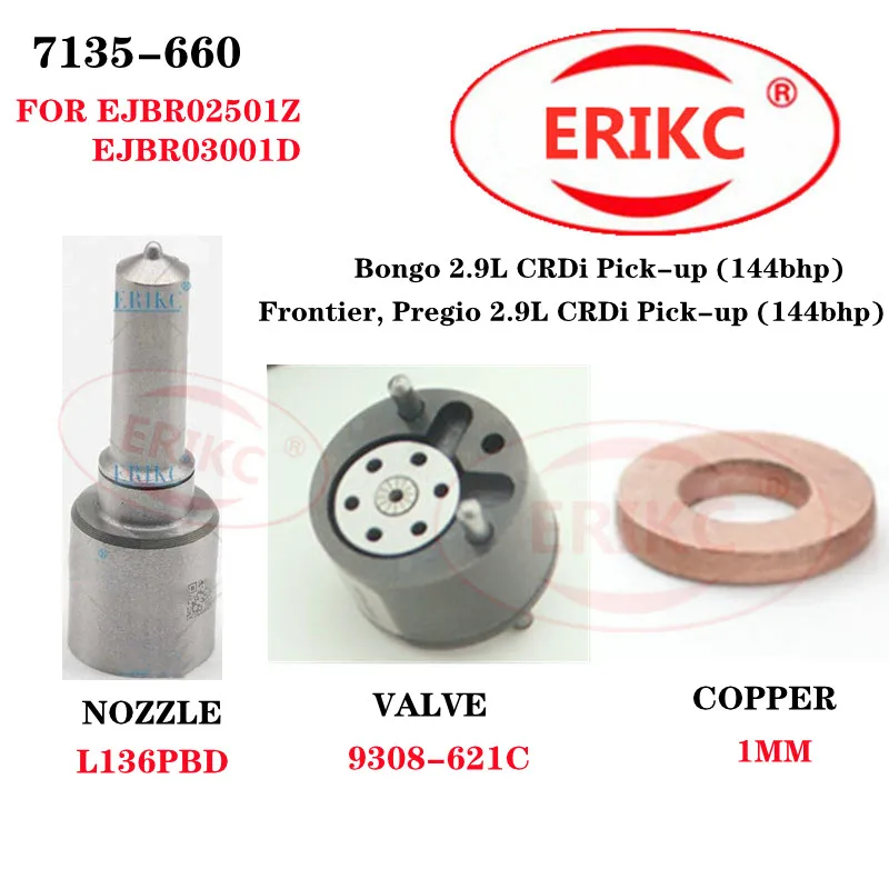 ERIKC Repair Kit 7135-660 Nozzle L136PBD Valve 9308-621C For EJBR03001D Bongo 2.9L CRDi Pick-upSedona II 2.9L CRDi MPV (144bhp)