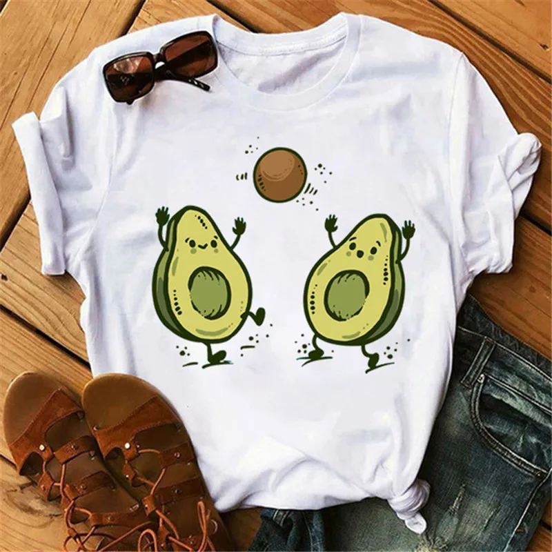 NONE Maycaur neue Frauen T-Shirts Sommer niedlich Avocado bedruckte Tops T-Shirts weibliche T-Shirt Kurzarm weiß T-Shirt für Dame lässige Tops 6