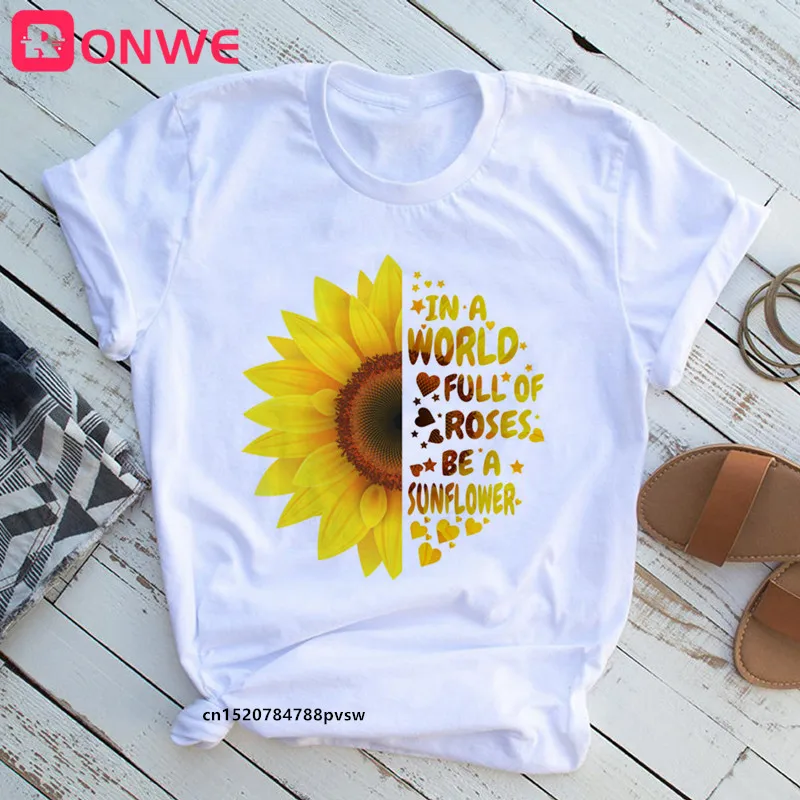 Donne In un mondo pieno di rose Be a Daisy T shirt ragazza girasole divertente T-shirt donna Harajuku anni \'90 vestiti, nave di caduta