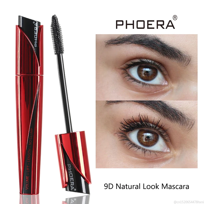 PHOERA Schwarz 9D Mascara Rimel für Wimpern Verlängerung Dicke Wasserdichte Natürliche Verlängerung Curling Seide Faser Lash Make-Up TSLM1