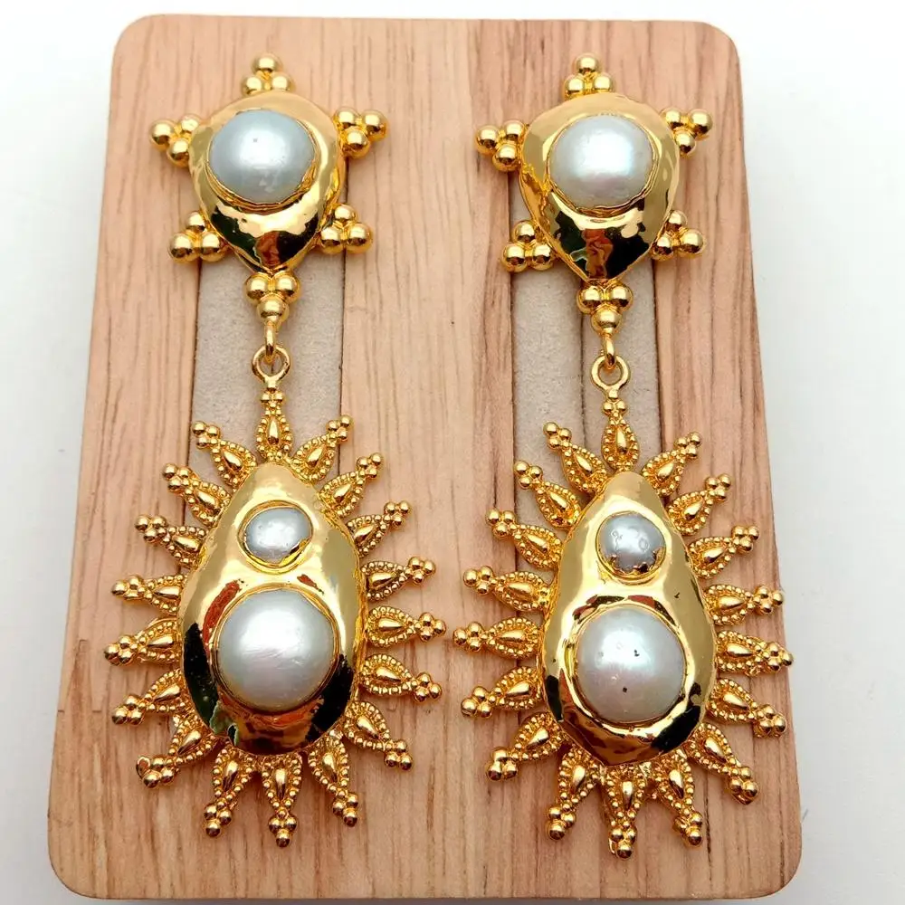 24 K Yellow Gold Plated Keshi Pearl Stud Earrings