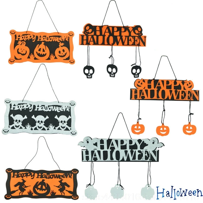 48x22cm Halloween Non-woven Pendant Party Skull Pumpkin Tag Haunted House Scene Dress Up Halloween Home Door Decoration 55