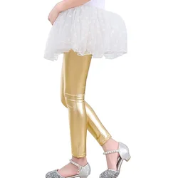 2021 Spring And Summer Korean Star Metal Texture Children's Leggings Skinny Girls Pants Gold Silver Pants