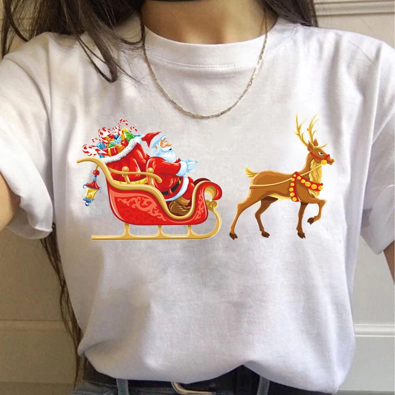 女性用半袖ラウンドネックTシャツ,ユーモラスな漫画「Laanta claus」の白いTシャツ,特大の服