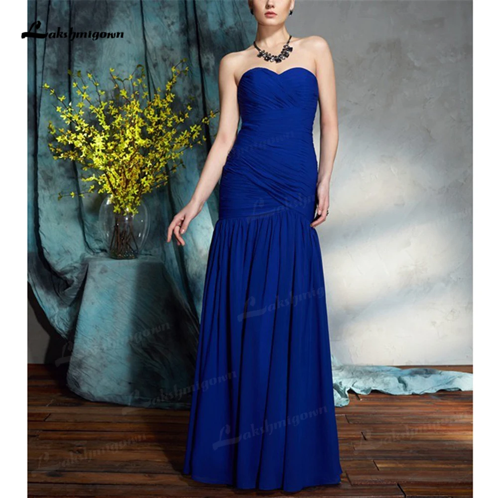 Elegant Blue Chiffon Vrouwen Trouwjurken Schede Applicaties Kralen Ruches Vestido De Madrinha Moeder Jurken Met Jacket