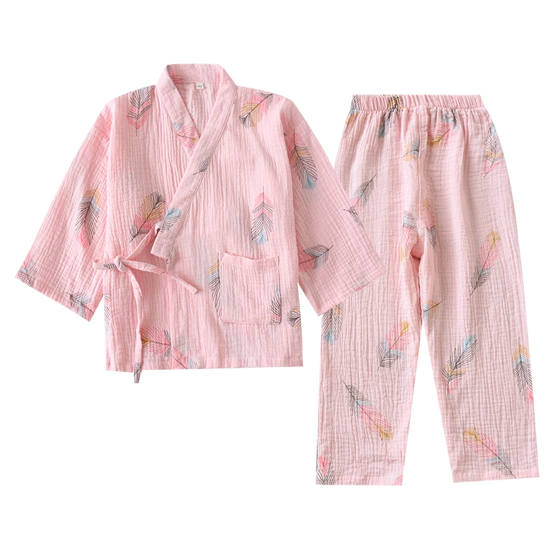 Simple Girls Long-Sleeved Sleepwear Kids\' Cotton Kimono Children\'s Hanfu Creative Baby Japanese-Style Home Pajamas Kimono LB833