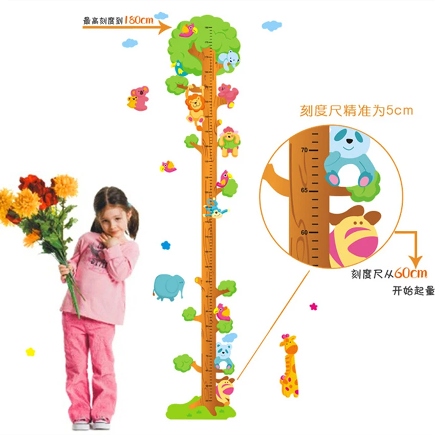 Cartoon Big Tree Height Ruler Cute Animal Vinyl Wall Stickers for Home Nursery Decoration Kids Room Boy Girl Growth Chart Decals