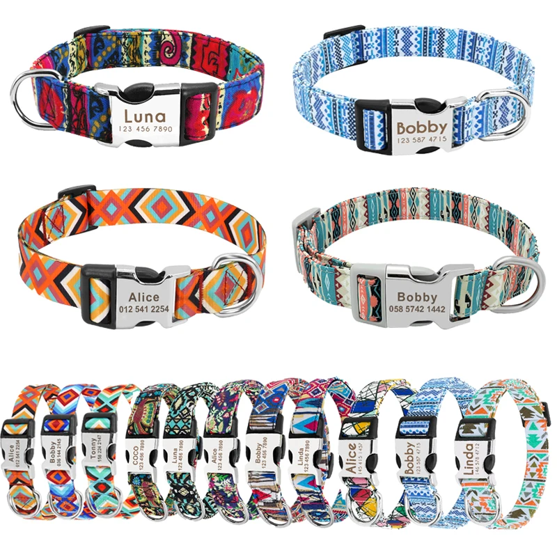 Personalized Small Medium Large Dog Cat Collar Custom Engraved Name ID Adjustable Nylon Puppy Collars Chihuahua Pug Dogs Collars