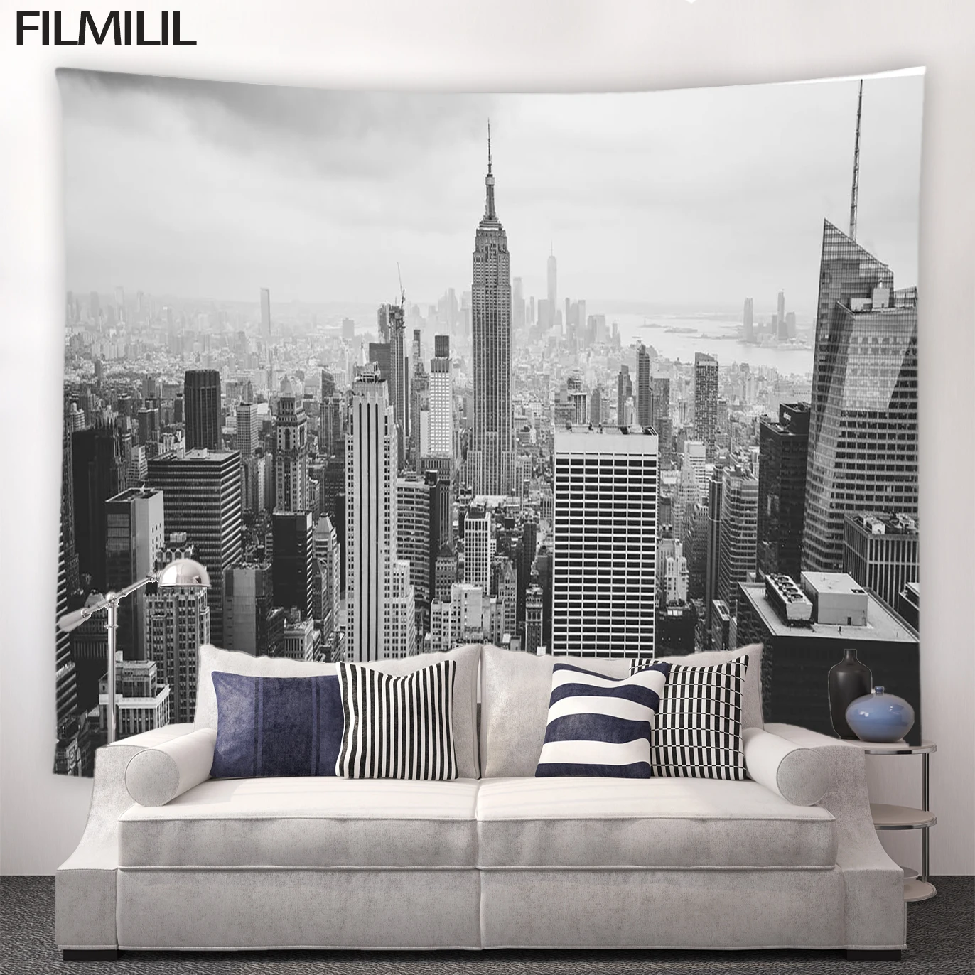 Retro New York City Scenery Tapestry Black White Building Modern Fashion Landscape Decor Cloth Home Wall Hanging Mural Blanket