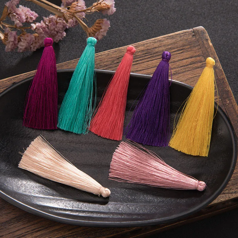 5/10Pcs 6cm Small Silk Tassel Earrings pendant Charms Crafts Silver End Caps Tassels Brush For DIY Jewelry Making Accessories